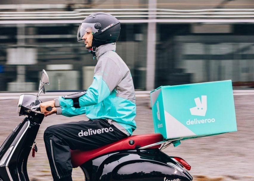 Deliveroo courier on an e-bike